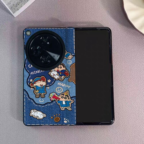 牛仔蜡笔小新适用oppo findn6手机壳n5折叠屏N3卡通壳膜一体全包中轴铰链后壳新款典藏版防摔保护套可爱