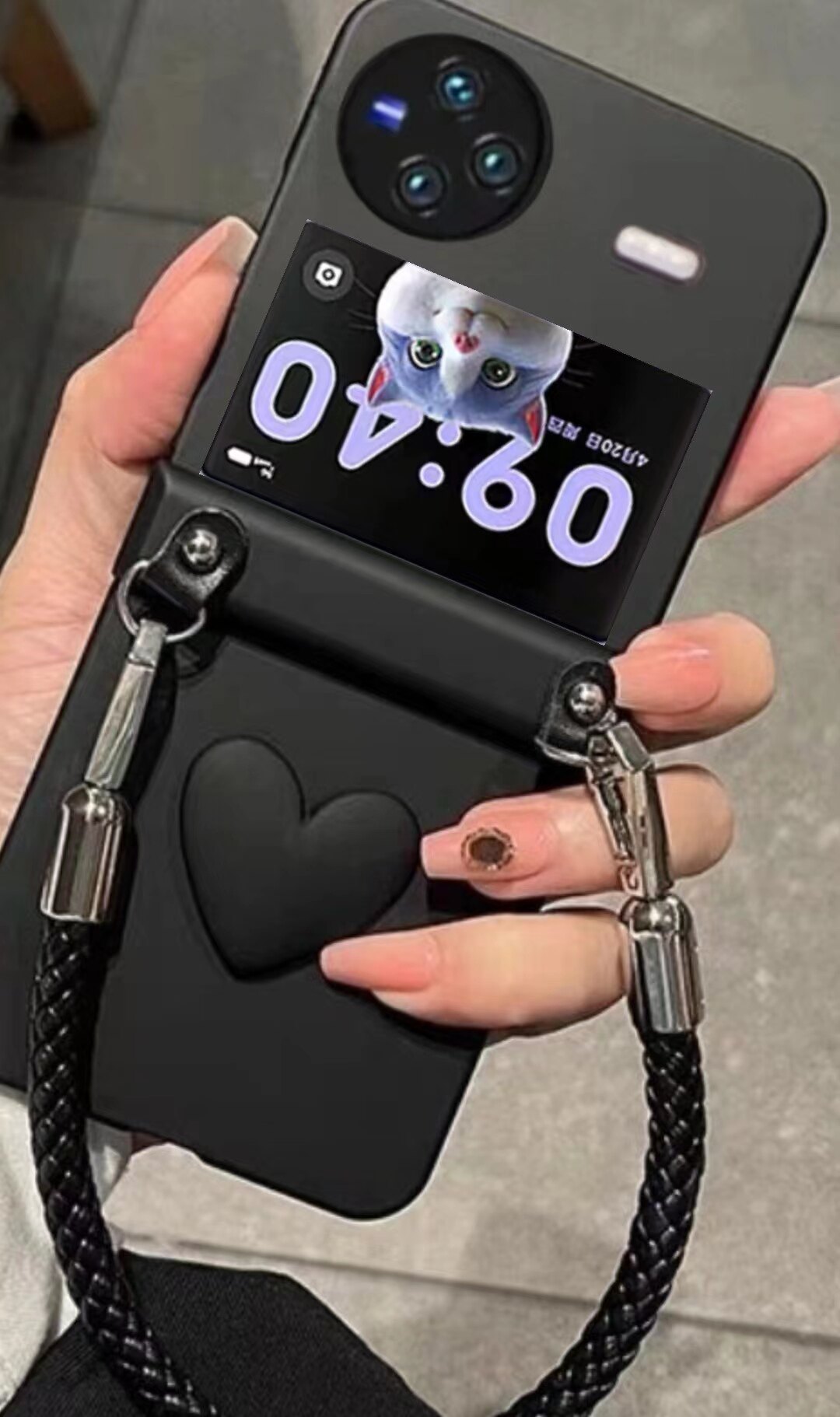 折叠屏适用于VIVO X Flip手机壳新款黑色爱心编织手提挂绳链条全包防摔vivo保护套简约创意女款小清新硬壳