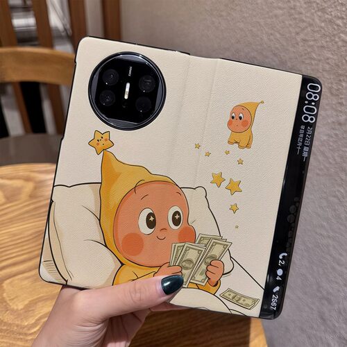 数钱星星人适用华为matex7手机壳x6折叠屏翻盖皮套卡通保护套新款x5防摔x3典藏版可爱创意高级感皮纹