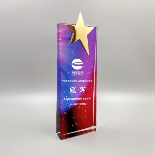 高档金属五角星奖杯彩色彩印水晶奖杯定制定做创意年终会颁奖礼品