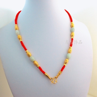 镀24K黄金珠转运珠玉珠红绳DIY手工编织项链玉佩吊坠挂绳绑绳男女