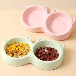 脸形猫咪双碗马卡龙猫宠物碗塑料猫碗梅皮皮淘宠物色用