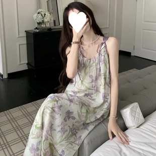 夏季 吊帶無(wú)袖 新款 連衣裙氣質(zhì)2024顯瘦高級(jí)感長(zhǎng)裙子女法式 碎花茶歇