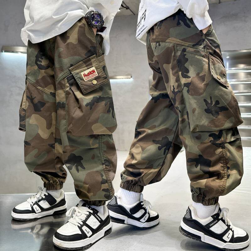 韩系男童迷彩裤棉弹力2026春秋新款中大童休闲长裤男孩工装裤潮