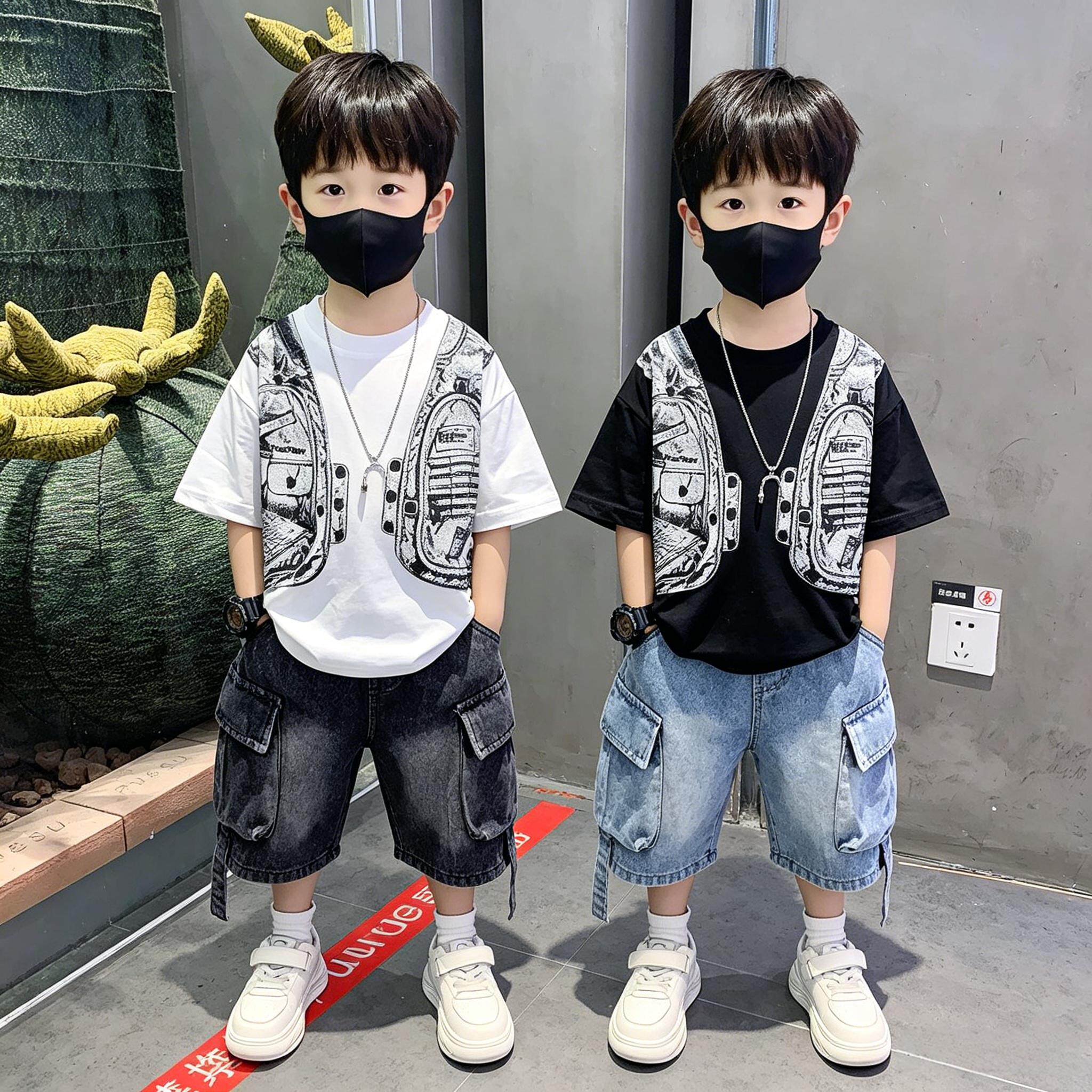 男童夏套装2026新款帅气时髦衣服潮夏季短袖韩范痞帅男童装两件套
