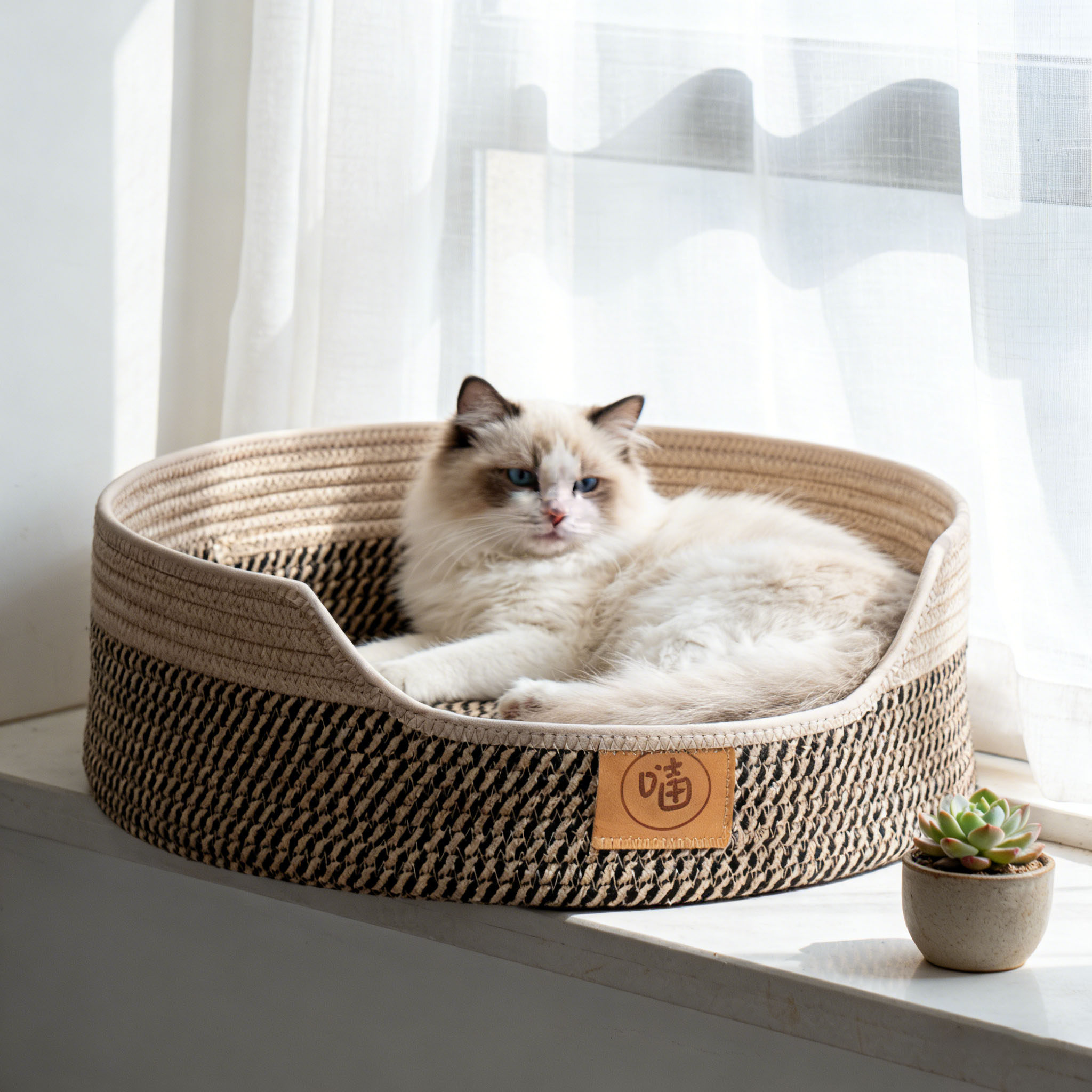 四季通用藤编猫窝猫抓板睡窝图片