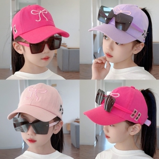 儿童棒球帽夏季新款女孩可扎高马尾空顶时尚墨镜鸭舌帽女童遮阳帽