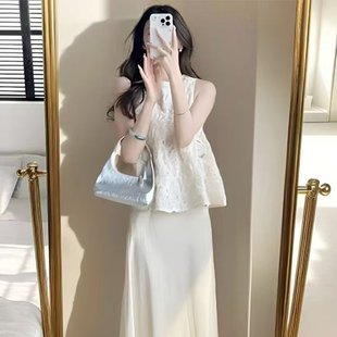 2025洋气减龄时尚 温柔风镂空上衣高腰半身裙两件套 套装 搭配女夏季