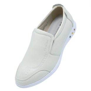 皮鞋 日常休闲鞋 男真皮米白色男鞋 夏季 软底爸爸鞋 男式 浅色白鞋 新款