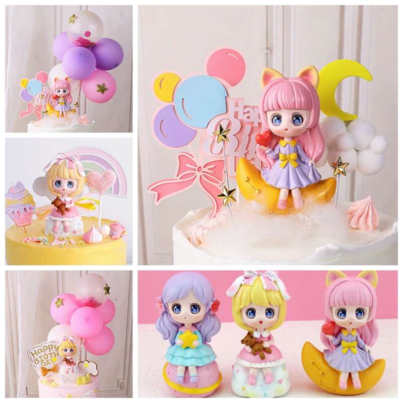 坐月亮女孩梦幻星河小熊可爱抱小熊公主告白纸片气球单腿气球串