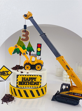 工程车挖掘机挖机钩机铲车大号吊塔吊车大吊机施工牌路障起重机