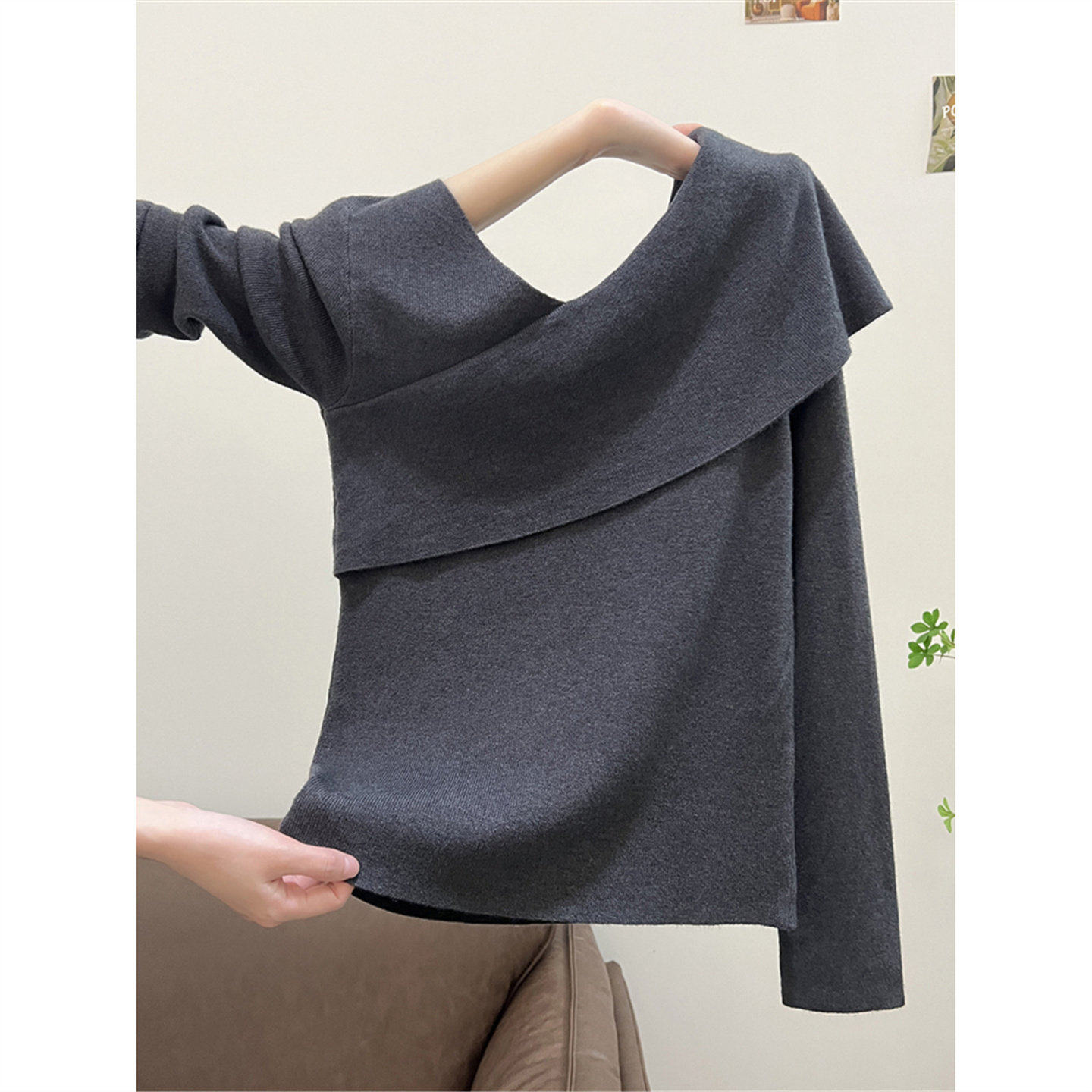 高级感灰色外穿内搭一字肩长袖打底针织衫上衣秋冬气质百搭毛衣女,女装/女士精品,毛针织衫,淘宝优惠券,粉丝福利购,淘宝优惠卷