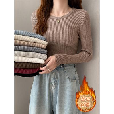 毛衣女2025春秋新款修身显瘦内搭打底衫圆领长袖秋冬季针织衫上衣