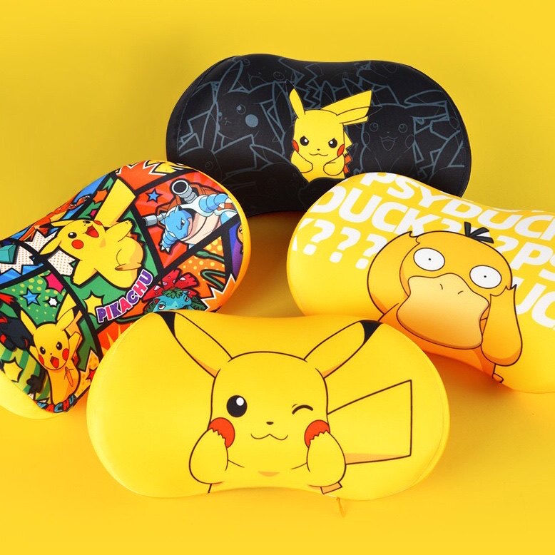 卡通精灵宝可梦汽车头枕创意可达鸭车载靠枕皮卡丘记忆棉舒适腰靠