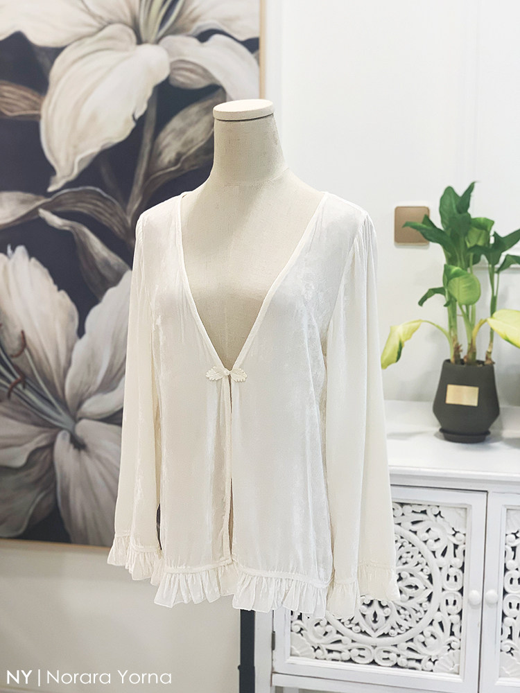 NY私人定制 | 白色真丝绒睡衣外套 女秋冬季休闲家居服 蚕丝开衫