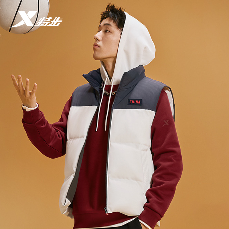 特步羽绒马甲男2025冬季新款