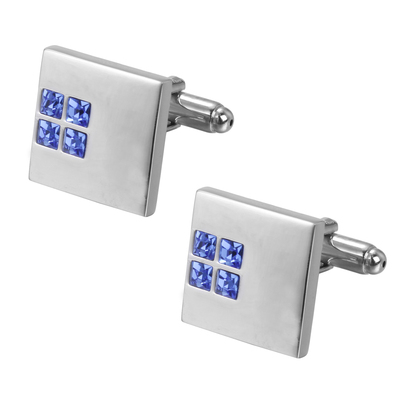 正方形蓝色水晶男士百搭袖扣