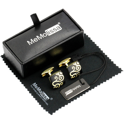 【盒装】中国风端庄黑色祥云袖扣袖钉男法式纽扣Cufflinks