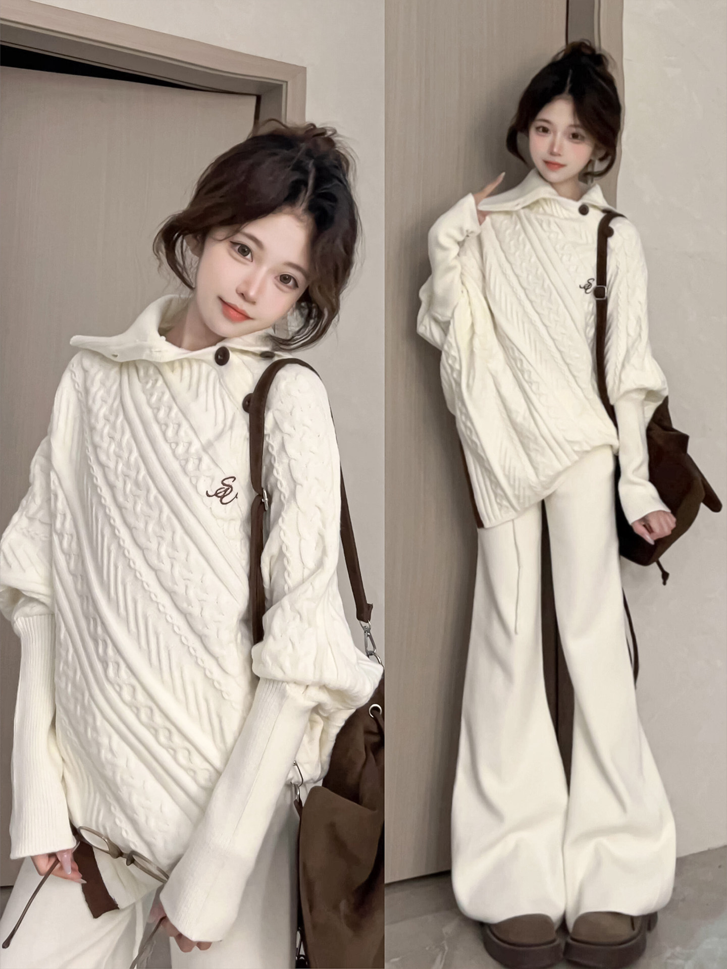 白色喇叭运动裤女秋冬季2025新款高腰显瘦微喇卫裤小个子加绒裤子