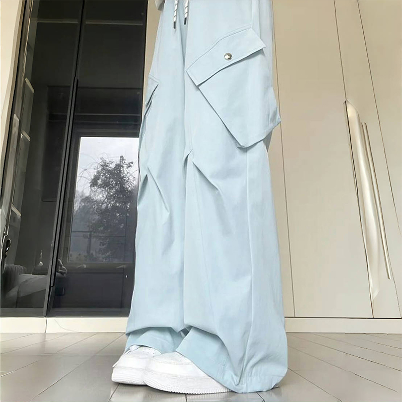 美式大口袋工装裤女夏季2025新款高腰垂感拖地宽松速干 干阔腿直