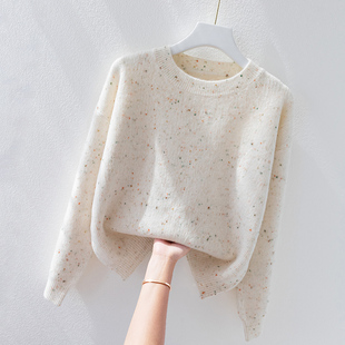 毛衣女2025新款宽松外穿小个子白色毛衫内搭粉色打底衫女秋冬