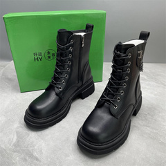 断码处理马丁靴女款舒适新款秋冬加绒厚底增高时装黑色粗跟短靴37