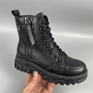 厚底短靴平底软底鞋 皮面妈妈鞋 处理马丁靴女秋冬加绒2025新款 特价