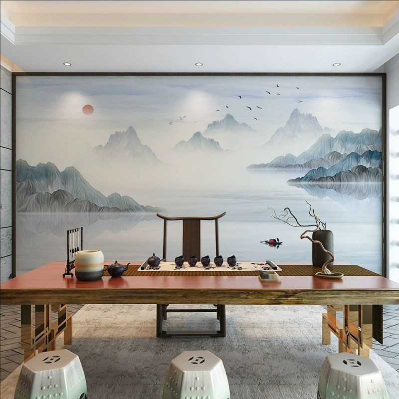 8d抽象意境电视背景墙壁纸新中式水墨山水客厅壁布3d立体壁画墙布_虎窝淘