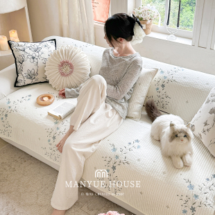 通用防滑布艺坐垫沙发套罩 全棉绣花沙发垫四季 M.life 纯棉水洗棉