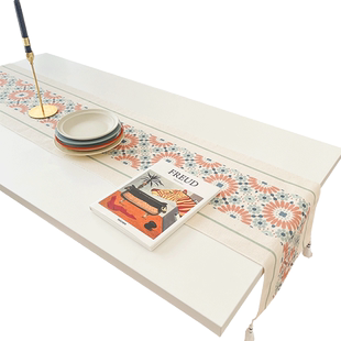 蔓越家 日式ins简约餐桌桌旗现代长条桌布吊坠茶桌巾茶几桌旗布