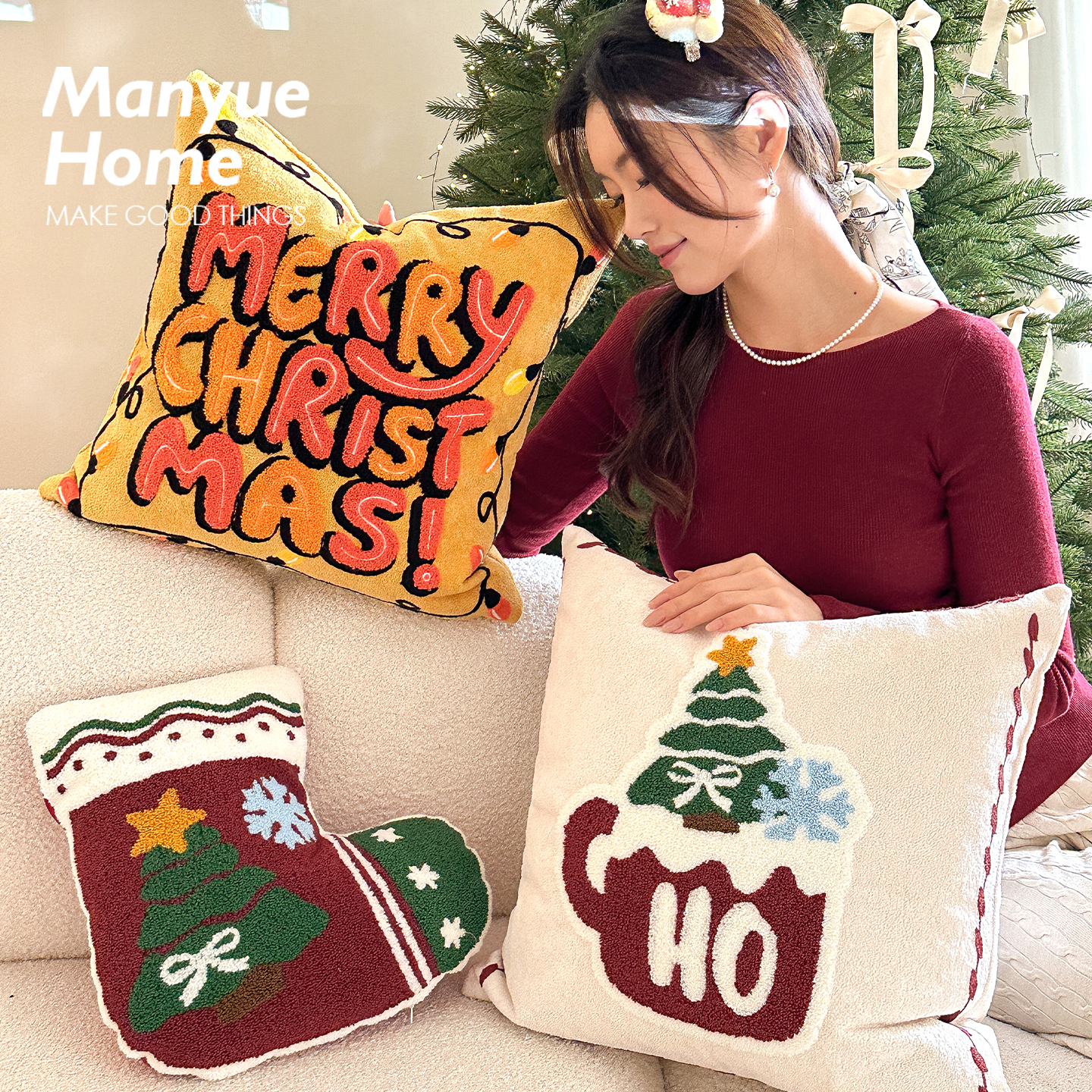 蔓越家圣诞节客厅装饰枕抱枕靠垫