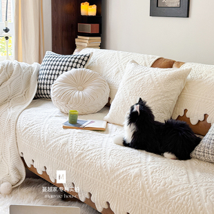 M.life 客厅沙发套罩巾高级感坐垫 奶油色秋冬毛绒沙发垫北欧ins