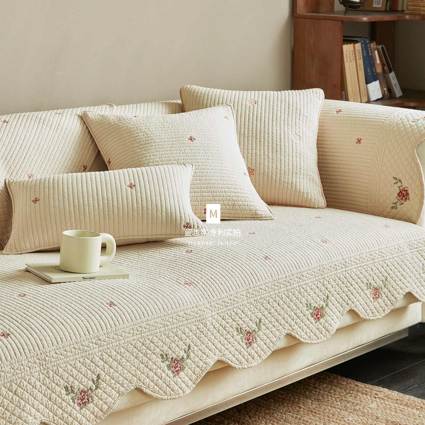 M.life 盈盈之时 纯棉沙发垫奶油色重工刺绣全棉沙发套罩巾坐垫,居家布艺,沙发垫,淘宝优惠券,粉丝福利购,淘宝优惠卷
