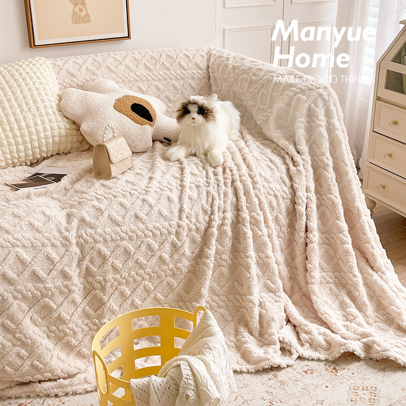 ins奶油色绒面客厅绒面沙发巾