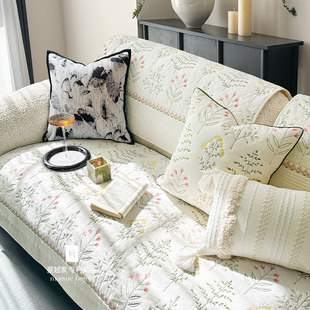 M.life 北欧ins刺绣纯棉沙发垫客厅水洗全棉沙发套罩巾坐垫 椿野