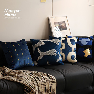 M.life 简约克莱因蓝沙发抱枕靠背床头飘窗靠垫样板间不含芯 美式