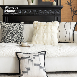 M.life 沙发抱枕抱枕套客厅靠背枕轻奢狐狸毛床头靠垫含芯 新中式