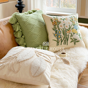 M.life 绣花客厅沙发抱枕靠垫卧室床头靠垫靠背抱枕套不含芯 法式