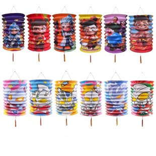 中秋节手提灯笼风琴折叠纸灯笼卡通奥特曼超人元宵公主动漫灯笼