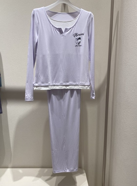 AJ143J311爱慕儿童少女奶皮亲肤丝滑圆领长袖长裤 防凸点胸前双层