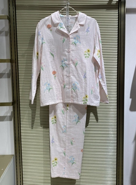 爱美丽25春夏花庭香颂纯棉双纱布翻领套装IM46BXM2长袖长裤