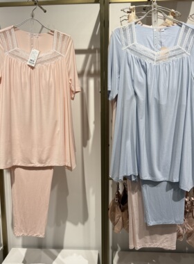 专柜正品爱慕AM46B111 女抗菌凉感带杯胸垫短袖九分裤套装防凸点