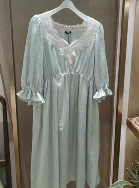 高端兰卡文睡裙LC44XF1宫廷风蕾丝花边棉加桑蚕丝女士家居裙