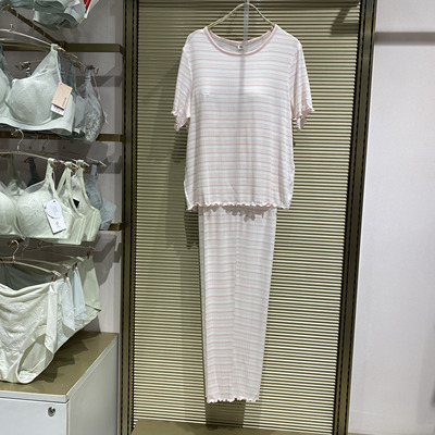 IM46BYR1爱美丽女士清风螺纹带杯短袖长裤家居套装防凸点469