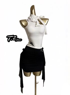 TZ仙女白拉丁摩登舞服系带蝴蝶结花朵上衣练功服女带胸棉飘带裙