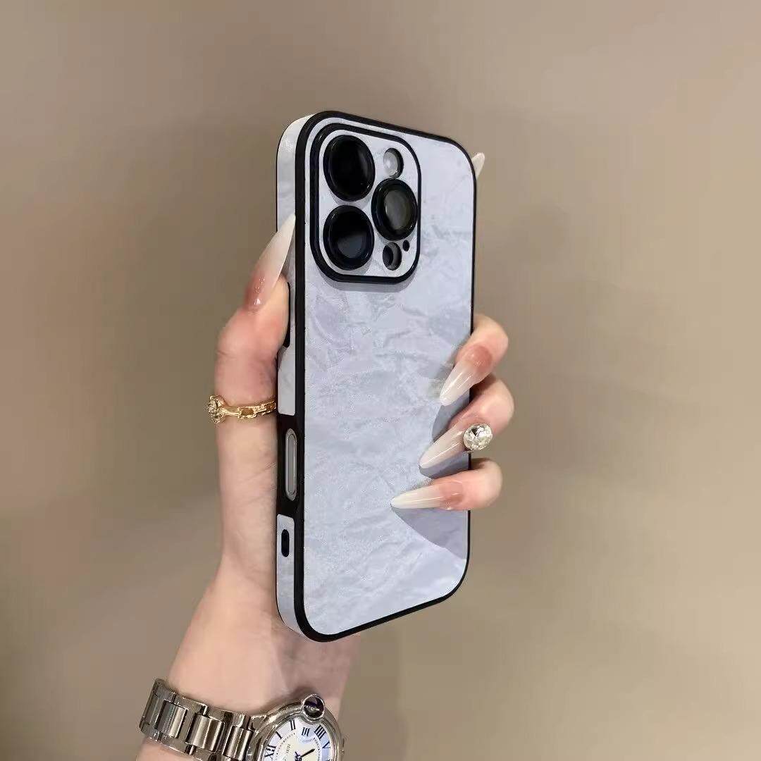 ins秋冬绒布雪山纹爆款iPhone16pro适用苹果15手机壳14ProMax新款11高级12全包13自带镜头膜16plus男女防摔套