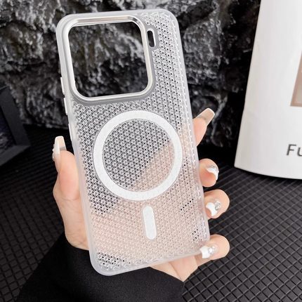 适用小米15手机壳磁吸散热15ultra新款大孔14pro简约透明网孔xiaomi14硅胶软边防摔套15pro男女夏保护硬壳
