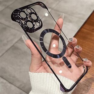 自带镜头膜苹果15promax手机壳无边框新款 17适用iPhone14Pro透明超薄plus全包防摔防尘高级感13pm简约12硬