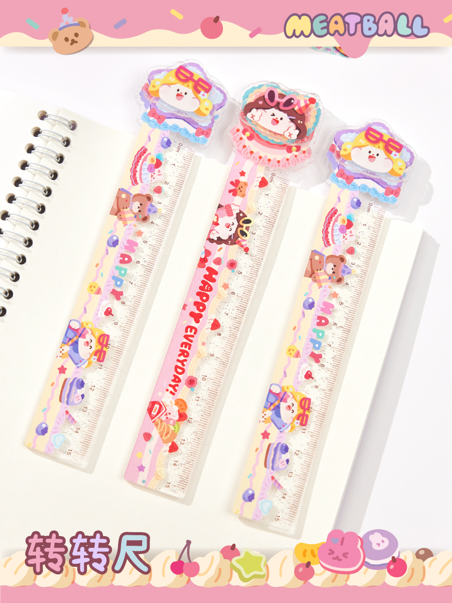 Meatball肉球派对系列亚克力手帐收纳转转尺子可爱卡通刻度少女心