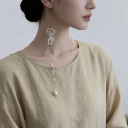 雅钰新中式和田玉女单边耳饰